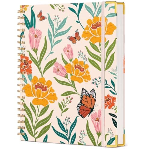 Cute Spiral Notebook Journal for Women, 200 Pages Lined Notebooks 8.5” x 11”, A4 Large Hardcover Spiral Journals with 100 GSM Thick Paper, College Ruled Notebook for Writing Work School, Orange Floral - Image 1