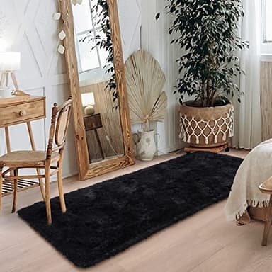 Merelax Soft Fluffy Rugs for Bedroom Living Room, 2x6 Hallway Runner Rugs, Furry Shag Bedside Area Rug Indoor Accent Floor Carpet, Plush Fuzzy Rug for Dorm Nursery Kids Room Decor, Black - Image 8