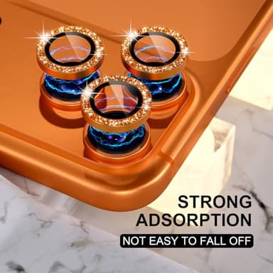 Choiche Compatible for iPhone 17 Pro/iPhone 17 Pro Max Camera Lens Protector Bling, 9H Tempered Glass Camera Cover Screen Protector Metal Ring Decoration Accessories (Glitter-Orange) - Image 3