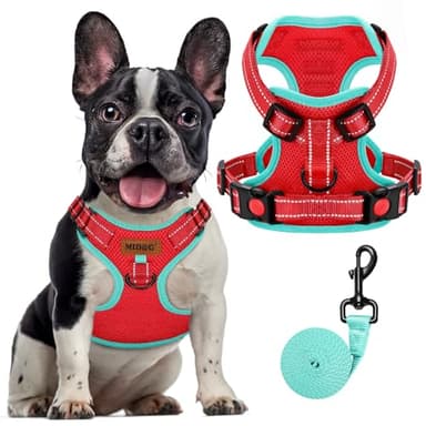 MIDOG No-Pull Dog Harness | Adjustable & Reflective Pet Harness Leash Set for Small Medium Large Dogs Walking, Training| No Choke, Front Clip, Soft Padded Vest with Easy Control Handle - Red, M - Image 1