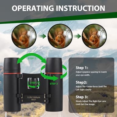 Binoculars for Adults and Kids, High Powered Portable & Compact Binoculars, for Bird Watching, Cruise Ship, Travel, Hunting Essentials (Black, 8×21) - Image 5