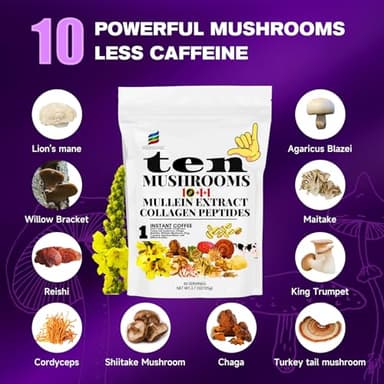 SUNDAFONE Mushroom Coffee with Grass-Fed Collagen, Mullein,Lion's Mane, Reishi and 10 Adaptogenic Mushrooms; Super Instant Cold Brew Protein Iced Coffee Blend; 0g of Sugar, Low Caffeine, 30 Servings - Image 3