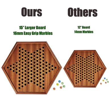VAMSLOVE Chinese Checkers 15" Large Upgraded Version Wooden Game Board, 16mm 60+12 Colorful Glass Marbles, Easy Grasping for Adults and Kids, w/Storage Drawer, Fun for Family Gathering - Image 2