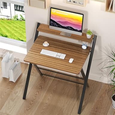GreenForest Folding Desk No Assembly Required Large Size, 2-Tier Foldable Computer Desk with Shelf for Home Office, Space Saving Portable Laptop Study Foldable Table for Bedroom, Espresso - Image 9