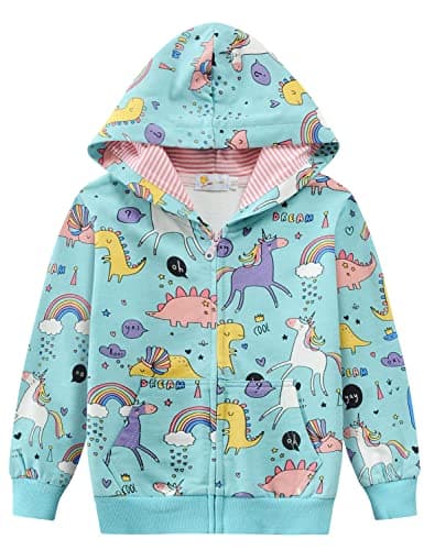 DDSOL Toddler Jackets Girls Dinosaur Unicorn Active Zip-up Hoodie Long Sleeve Zipper Sweatshirts for Kids 2t - Image 1