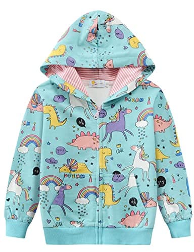 DDSOL Toddler Jackets Girls Dinosaur Unicorn Active Zip-up Hoodie Long Sleeve Zipper Sweatshirts for Kids 2t - Image 1