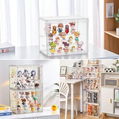 Acrylic Display Case,3 Layer Clear Display Case Adjustable Display Box Stand with 2 Movable Dividers 2 Pack Small Showcase Magnetic Door for Collections Mini Figures - Image 6
