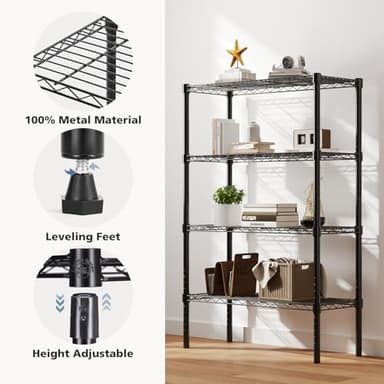 DUMOS 4 Tier Metal Wire Rack Shelf Heavy Duty Standing Shelves Adjustable Steel Closet Shelving Unit Organizers and Storage for Kitchen Bathroom Pantry Office, 13.78" D x 35.43" W x 54.02" H - Image 4
