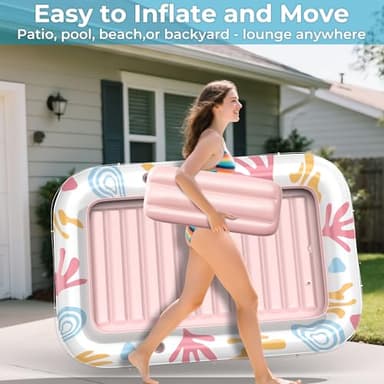 Inflatable Tanning Pool Lounger Float with Protection Tarp,70" x 46" Pool Floats Adult w/Pillow,6 in 1 Suntan Tub Floatie,Sunbathing Water Bed Lounge Blow Up Kids Ball Pit Party Gifts-Pink Champagne - Image 8