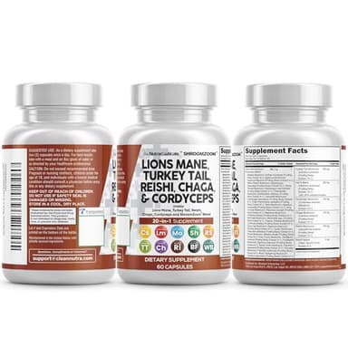 Clean Nutraceuticals Lions Mane 20in1 Mushroom Supplement with Turkey Tail Reishi Cordyceps Chaga Maitake Meshima Poria Cocos Shiitake Oyster Porcini Enoki - 1 Pack - Image 9
