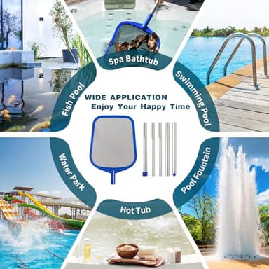 coclothy Pool Skimmer Net - 5 Foot Pool Net with 5 Connecting Aluminum Pole Sections, Fine Mesh Net, Fast Cleaning of Debris, 60" Long, Spas, Tub & Ponds - Image 6