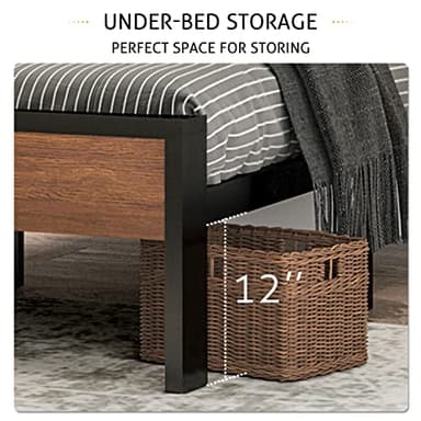 SHA CERLIN 14 Inch Queen Size Metal Platform Bed Frame with Wooden Headboard and Footboard, Mattress Foundation, No Box Spring Needed, Large Under Bed Storage, Non-Slip Without Noise, Walnut - Image 4