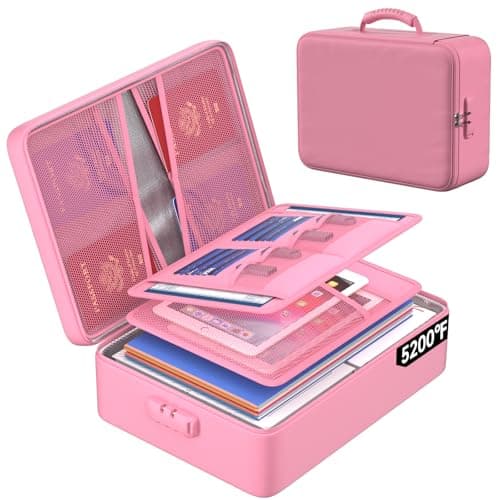 ENGPOW 5200°F Fireproof Document Bag with Lock, Upgraded Heat Insulated Fireproof＆Waterproof Box 8 Layers Document Organizer, Portable Home Travel Safe Storage Box for Important Files, Laptop, Pink - Image 1