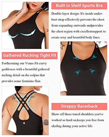 RUNNING GIRL Yoga Tank Tops for Women Built in Shelf Bra B/C Cups Strappy Back Activewear Workout Compression Tops (BX2366 Black.CN:L,US:M) - Image 5