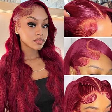 QZOQZO 99J Burgundy Lace Front Wigs Human Hair 13x6 HD Transparent Body Wave Lace Front Wigs Pre Plucked 99j Burgundy Red Wine Glueless Human Hair Wigs for Women Reddish Brown 180% Density 30 Inch - Image 8