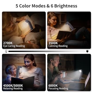 Dott Arts Book Lights for Reading at Night,Rechargeable 1000mAh Reading Lights for Books in Bed Dual-Heads Small Desk Lamps for Home Office with 5 Colors,Timer Function,LED Clip Light for Kids Room - Image 4
