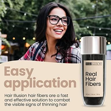 Hair Illusion Black Real Hair Fibers for Thinning Hair - 100% Natural Texture, Non Synthetic Hair Fibers - Bald Spot Cover Up for Women & Men - 38 Gram - Image 4