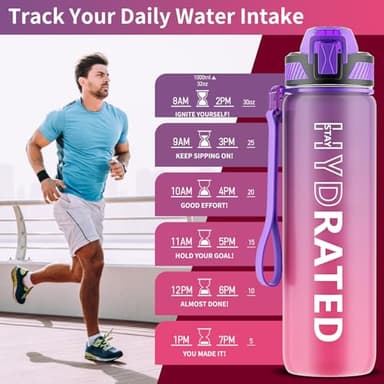 QLUR Water Bottle with Straw, 32oz Motivational Water Bottles with Time Marker to Drink, Tritan BPA Free, 1L Sports Water Bottle with Carry Strap LeakProof for Women Gym Fitness Outdoor (1 Pack) - Image 2