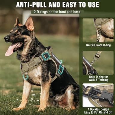 MOOGROU Tactical Dog Harness and Leash Set for Large Dogs,Heavy Duty No Pull Service Dog Vest and 10 Patches with Dog Seat Belt,Reflective Adjustable Pet Harness for Training Walking Hiking Camo L - Image 4