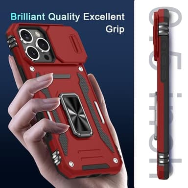 DEERLAMN Case for iPhone 16 Pro Max with Slide Camera Cover+Screen Protector (1 Pack), Rotated Ring Kickstand Military Grade Shockproof Protective Cover-Red - Image 7