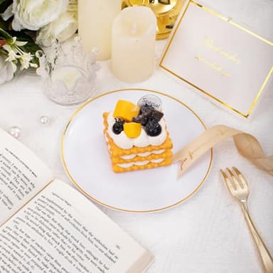 Festiva 200Pcs Gold Dessert Plates 6.3" with Forks 5"- Small Disposable Dessert/Cake/Appetizer Plates Plates- serve 100 guests include 100Plates 100Forks for Wedding Party&Thanksgiving&Birthday - Image 9