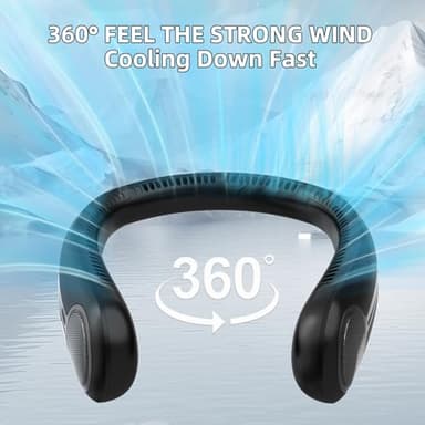 Portable Neck Fan,Hands Free Personal Wearable Bladeless Fan,6000mAh USB Rechargeable,360° Cooling,LED Display,4-Speeds,Birthday Gifts for Men Women Dad Mom,Outdoor Indoor Travel Camping (Black) - Image 2