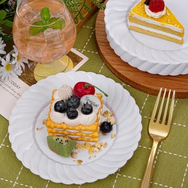 U-QE 100 Pieces White Plastic Plates - 6 Inch White Disposable Plates - Washable & Reusable - Premium Hard Dessert Plates - Party Supplies for Birthdays, Celebrations, Travel, Wedding,Party and Events - Image 4