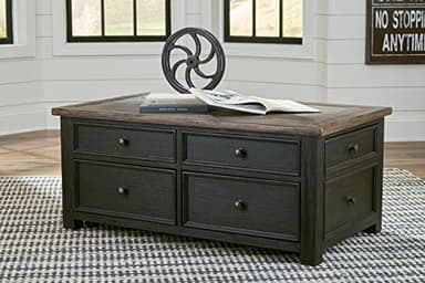 Signature Design by Ashley Tyler Creek Rustic Farmhouse Lift Top Coffee Table with Drawers, Brown & Black - Image 17