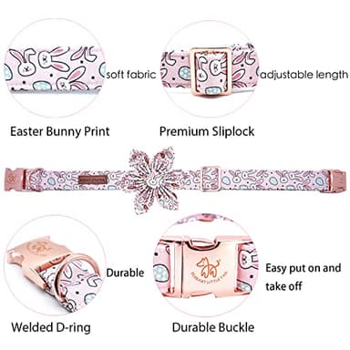 Elegant little tail Independence Dog Collar, Blue with Red Flower Dog Collars Holiday Dog Collar with Flower Pet Gift Adjustable Puppy Collar for Medium Dogs - Image 2