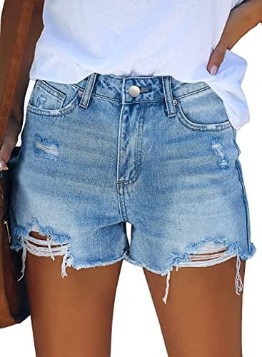 CHICZONE Jean Shorts Womens High Waisted Plus Size Frayed Destroy Stretch Ripped Denim Shorts Light Blue XXL - Image 1