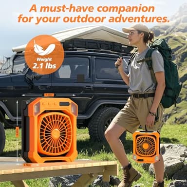 Camping Fan Battery Powered & Solar Powered, Portable Solar Fan 10000mAh Rechargeable Outdoor Fans with Light, Quiet Cordless Fans for Tent, RV, Emergency, Hiking, Power Outage, Desk, Survival Kit - Image 7