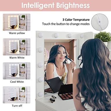 Vabches Makeup Vanity with Lights, 37inch Vanity Desk with Power Strip, 4 Drawers Makeup Table with Lighted Mirror, 3 Lighting Colors, White - Image 5
