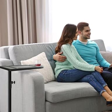 YUHFERA 360° Rotatable Sofa Tray Table for Couch Arm - Height Adjustable End Table for Bed or Chair with Phone & Tablet Slots, TV Tray Table, Side Table Tray for Small Spaces（Black,Arc） - Image 6