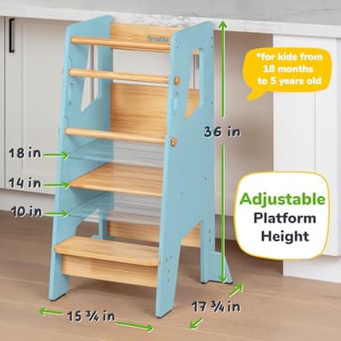 OCODILE Toddler Standing Tower - Adjustable Height Toddler Kitchen Stool Helper - Ideal Kids Kitchen Step Stool for Learning New Skills - Updated Design with Safety Feet - Blue - Image 2