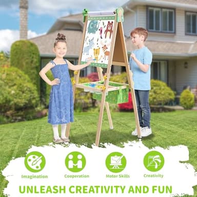 Art Easel for Kids, Painting Easels for Toddlers, Wooden Drawing Easel with Paper Roll, Adjustable Painting Station Magnetic Chalkboard & Whiteboard, Foldable Standing Easel for Boys Girls Ages 3-12 - Image 7