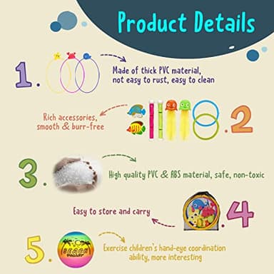 DAUXONE Diving Toys, 27 Pcs Pool Toys with Swim Thru Rings for Kids Age 3-12, Dive Sticks, Rings, Gem, Octopus, Torpedo, Mesh Bag Include - Image 2