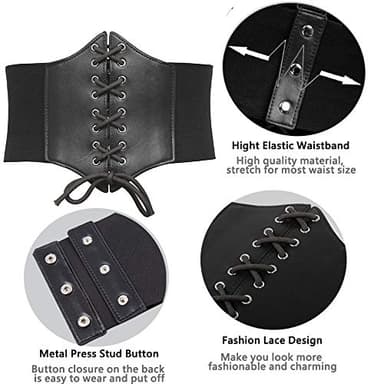 GRACE KARIN Ladies Medieval Stretchy Cinch Belt Vintage Waistband(L,Black) - Image 3