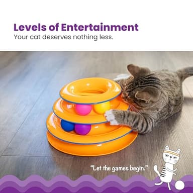 Catstages Tower of Tracks – 3-Level Interactive Cat Toy with 6 Spinning Balls, Non-Slip Base, Ideal for Indoor Cats, Orange - Image 2