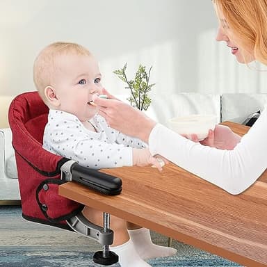 Hook On Chair,Clip on High Chair, Fold-Flat Storage Portable Baby Feeding Seat, High Load Design, Attach to Fast Table Chair Removable Seat for Home and Travel(Red) - Image 7