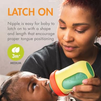 Boon Nursh Reusable Silicone Pouch Baby Bottles - Medium Flow Nipple - Silicone Baby Bottle Pouch and Nipple - Baby Feeding Essentials - Color Block - 3-6 Months - 3 Count - 8 Ounce - Image 5