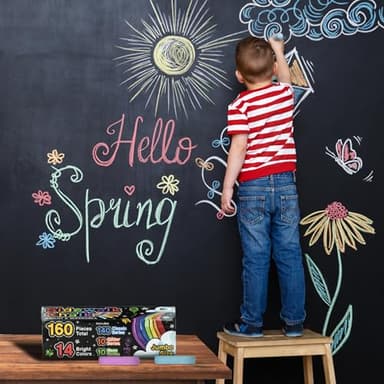 160 PCS Sidewalk Chalk for Kids - 14 Colors, 10 Glitter, 10 Neon Non-Toxic Washable Jumbo Chalks - Bulk Set of Outdoor Paint for Kids and Toddlers - Chalkboard Toys - Big Bucket Chalk for Party - Image 6