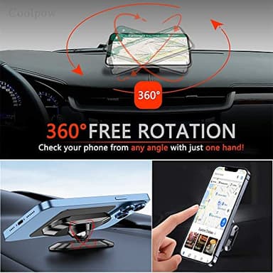 【2-PACK】Magnetic phone holder for car, [ Super Strong Magnet ] [ with 4 Metal Plate ] iPhone Magnetic car mount for cell phone, [ 360° Rotation ] Universal Dashboard adhesive Car Magnetic Phone Mount - Image 6