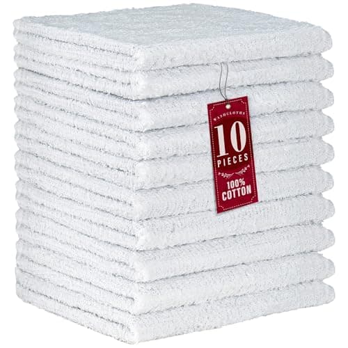 DecorRack 10 Pack 100% Cotton Wash Cloth, Luxurious Soft, 12 x 12 inch Ultra Absorbent, Machine Washable Premium Quality Washcloths, White (10 Pack) - Image 1