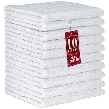 DecorRack 10 Pack 100% Cotton Wash Cloth, Luxurious Soft, 12 x 12 inch Ultra Absorbent, Machine Washable Premium Quality Washcloths, White (10 Pack) - Image 1
