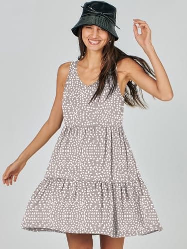 ANRABESS Womens Summer Casual Tank Dress Sleeveless V Neck T Shirt Sundress Flowy Tiered Swing Mini Beach Vacation Dresses Khaki Polka Dot X-Large - Image 5