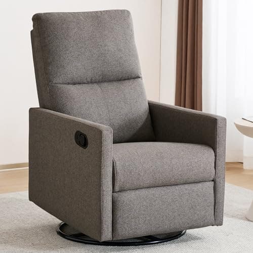 Ketaiyou Swivel Rocking Recliner Chair for Adults, Rocker Nursery Glider Chair for Living Room Bedroom, Upholstered Fabric Reclining Single Sofa Chair(Grey) - Image 1