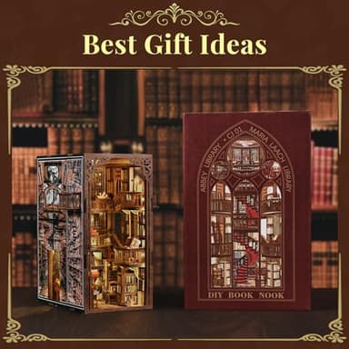 MiniCity Book Nook Kit, DIY Miniature House Dollhouse Kit for Adults and Teens, Booknook Tiny House Bookshelf Decor with LED Light and Dust Cover (Abbey Library) - Image 4