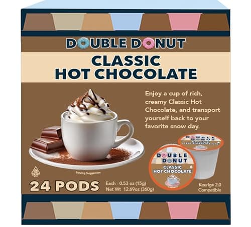 Double Donut Hot Chocolate Pods for Keurig K Cups Brewers, Single Serve Classic Hot Cocoa Pods, 24 Count - Image 1