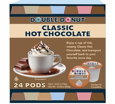 Double Donut Hot Chocolate Pods for Keurig K Cups Brewers, Single Serve Classic Hot Cocoa Pods, 24 Count - Image 1