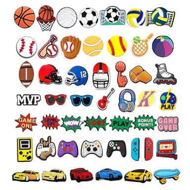 50Pcs Shoe Charms for Boys, No-random 50 Styles Decoration Charms for Shoes Bracelet Clog Sandals, Basketball Soccer Game Sports Charm for Kids Adults Teens Party Favors Gifts - Image 1